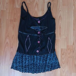 Dream Life  Fairy Grunge Whimsigoth Stitching Mix Fabric Tank Top Tie Front